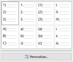 Opciones de numeración para listas