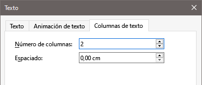 Diálogo Texto: página Columnas de texto