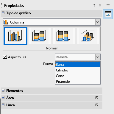 Tipo de gráfico en la página Propiedades de la Barra lateral