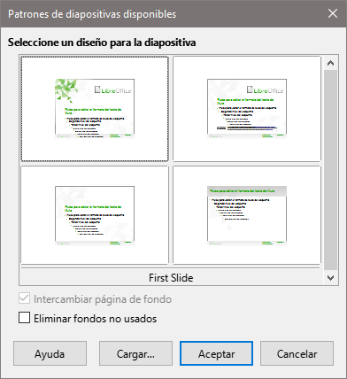 Diálogo Patrones de diapositiva disponibles