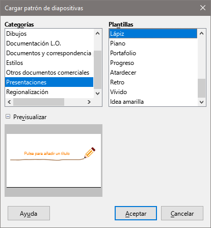 Diálogo Cargar patrón de diapositivas