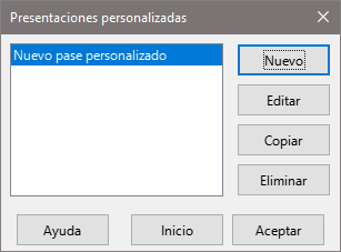 Diálogo Presentaciones personalizadas