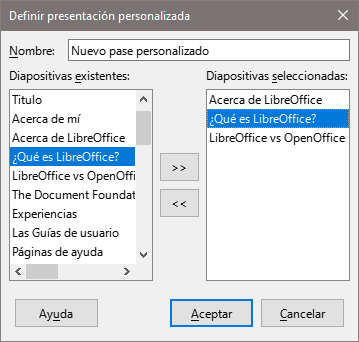 Diálogo Definir presentación personalizada