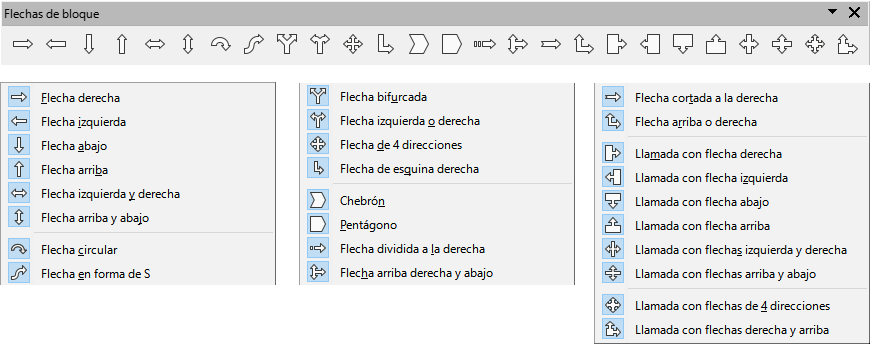 Paleta de herramientas Flechas de bloque