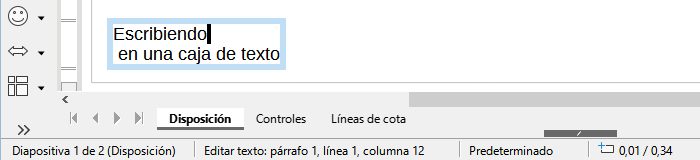 Información sobre el texto en la Barra de estado