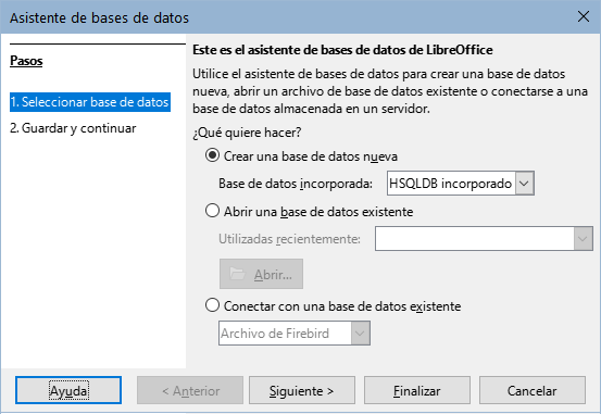 Creación de una nueva base de datos