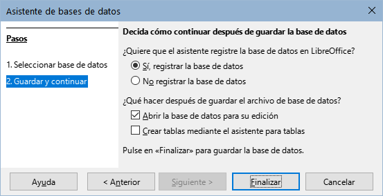 Registro de la nueva base de datos