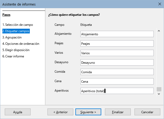 Etiquetar campos