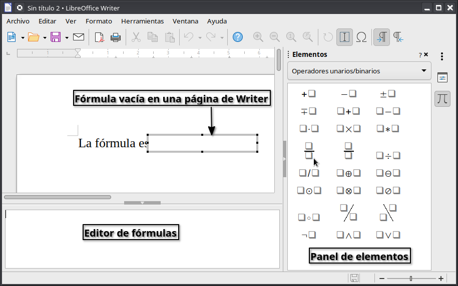 Fórmula vacía en un documento de Writer