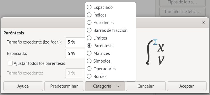 Diálogo Espaciado – Menú desplegable Categoria