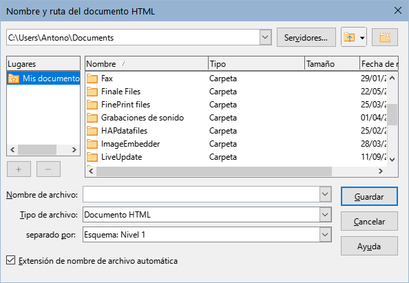 Crear una serie de páginas web a partir de un documento
