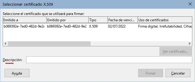 Diálogo Seleccionar certificado