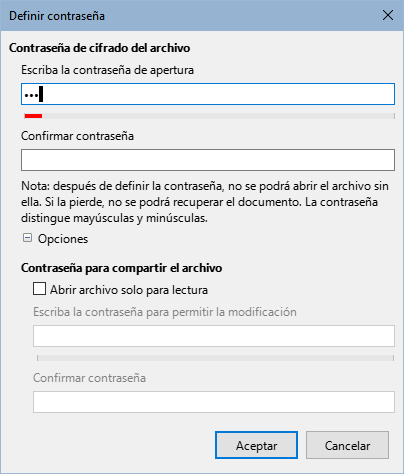 Diálogo Definir contraseña