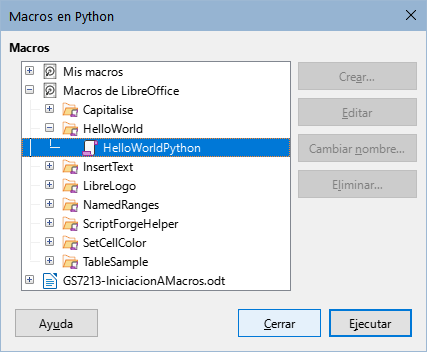 Diálogo Macros en Python