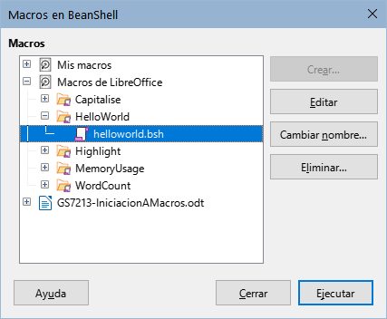 Diálogo Macros BeanShell