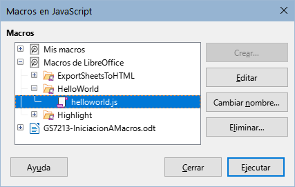 Diálogo macros en JavaScript