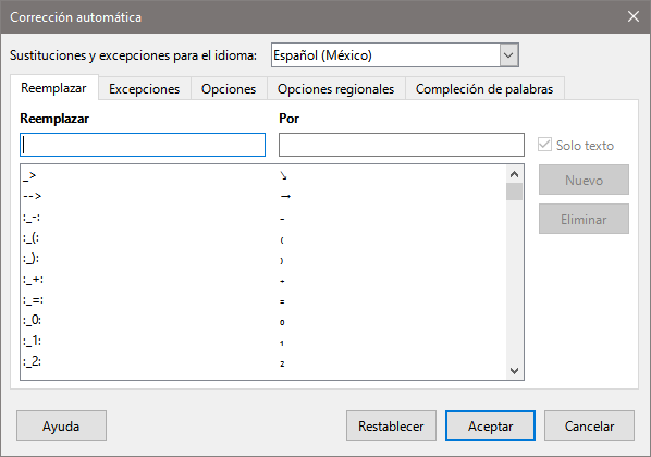 Diálogo Corrección automática
