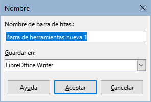 Asignar nombre a la nueva barra de herramientas