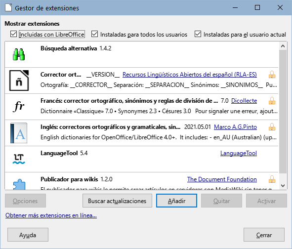 Gestor de extensiones