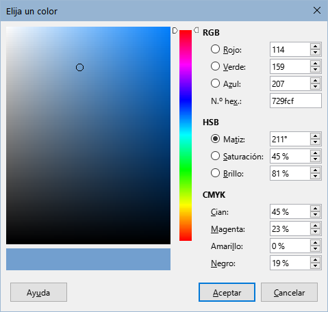 Diálogo Elija un color