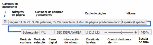 Barra de estado de Writer