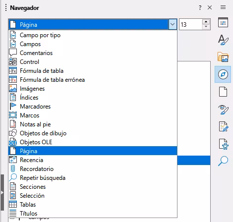 Lista de objetos en el Navegador
