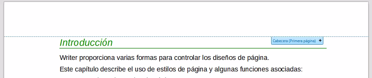 Marcador de cabecera en la parte superior del área de texto