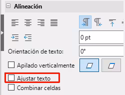 Ajustar texto en el panel Alineación de la Barra lateral