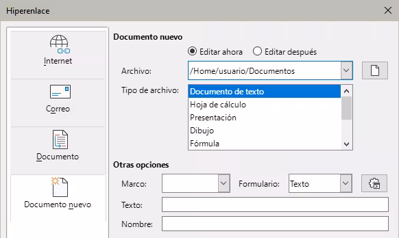 Diálogo Hiperenlace, Documento nuevo
