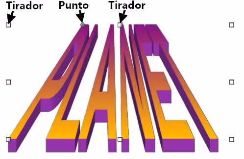 Tiradores y punto de distorsión en un objeto Fontwork