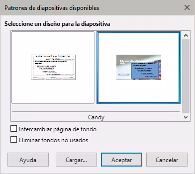 Diálogo Patrones de diapositiva disponibles