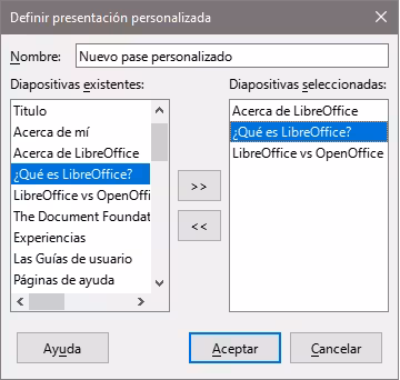 Diálogo Definir presentación personalizada