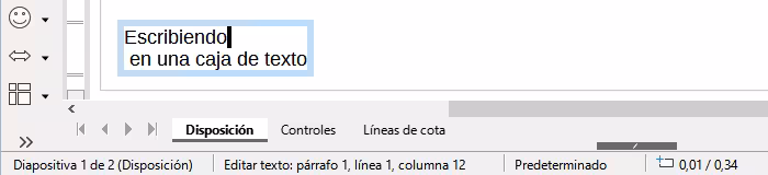 Información sobre el texto en la Barra de estado