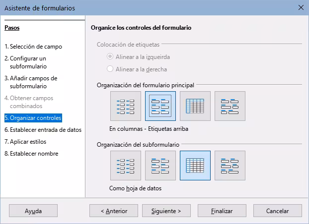 Organizar los controles