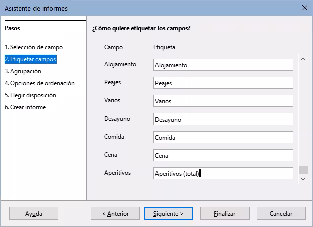 Etiquetar campos