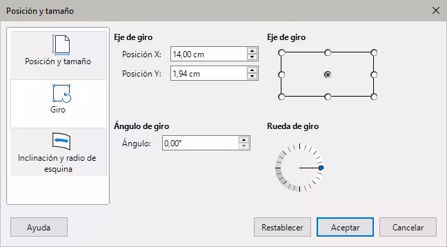 Diálogo Posición y tamaño