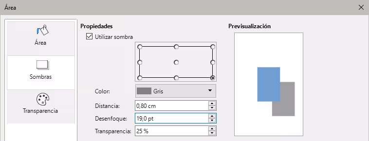 Diálogo Área, página Sombra