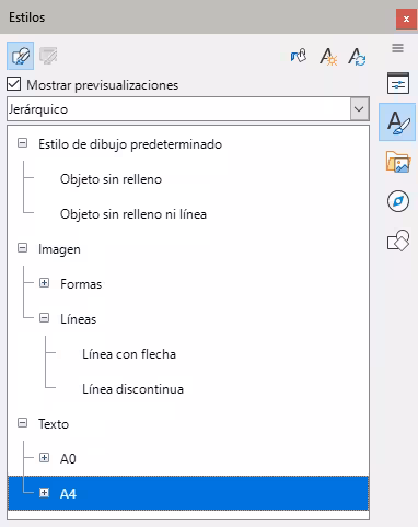 Página Estilos en la Barra lateral