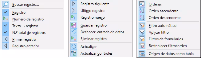 Botones de la barra de herramientas Navegación de formulario