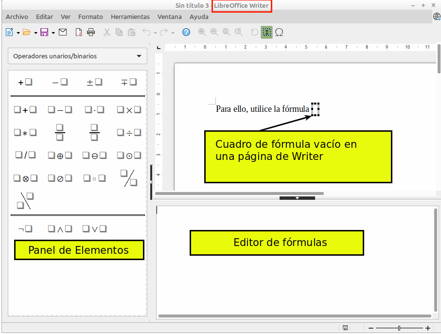 Fórmula vacía en un documento de Writer