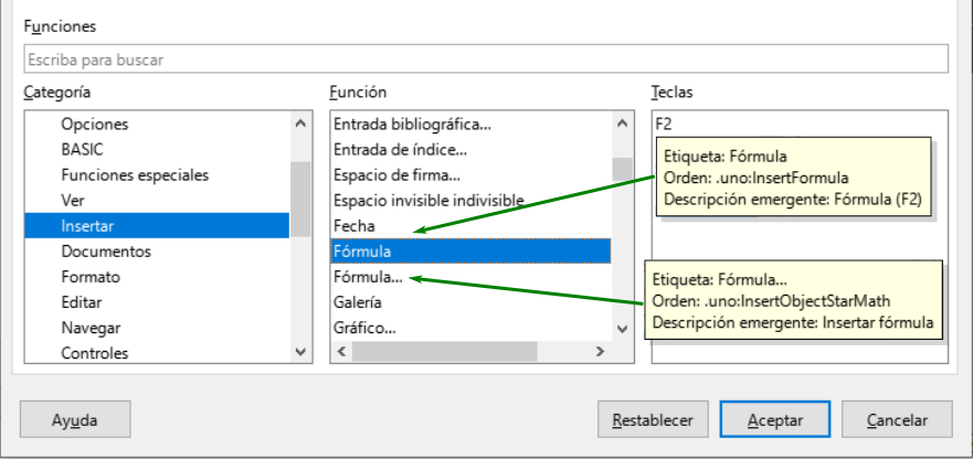 Asignación de un atajo para insertar nuevos objetos de Math