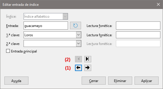 Ver y editar entradas de índice
