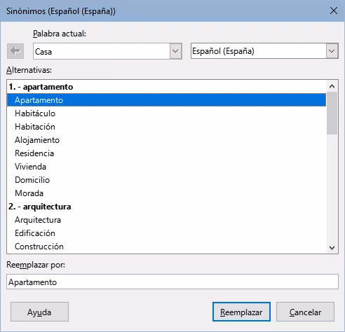 Propuestas del diccionario de sinónimos