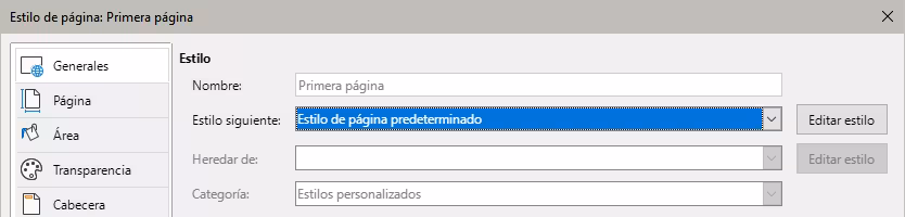 Establecer el siguiente estilo para un estilo de página