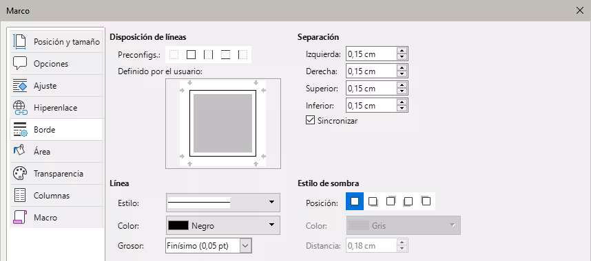 Diálogo Marco, Página Borde