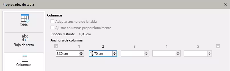 Definición de la anchura de columnas de una tabla
