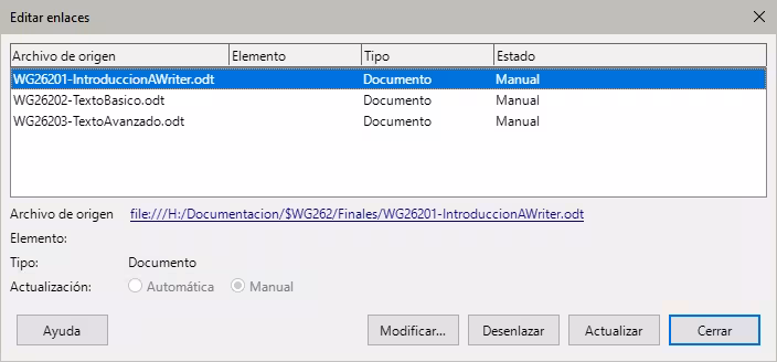 Diálogo Editar enlaces