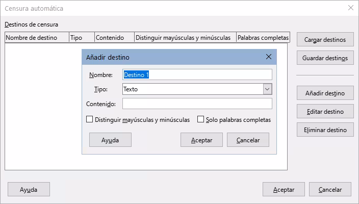 Diálogo Censura automática