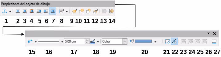 Barra de herramientas Propiedades del objeto de dibujo