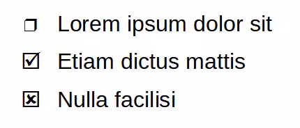 Tres estilos de viñetas para listas de verificación